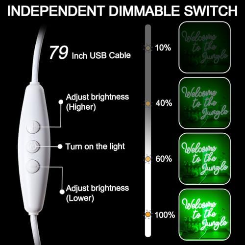 Welcome to The Jungle Neon Sign Green LED Word Neon Light Signs for Wall Decor USB Letter Light Up Sign for Garden Home Entryway Front Porch Party Gift