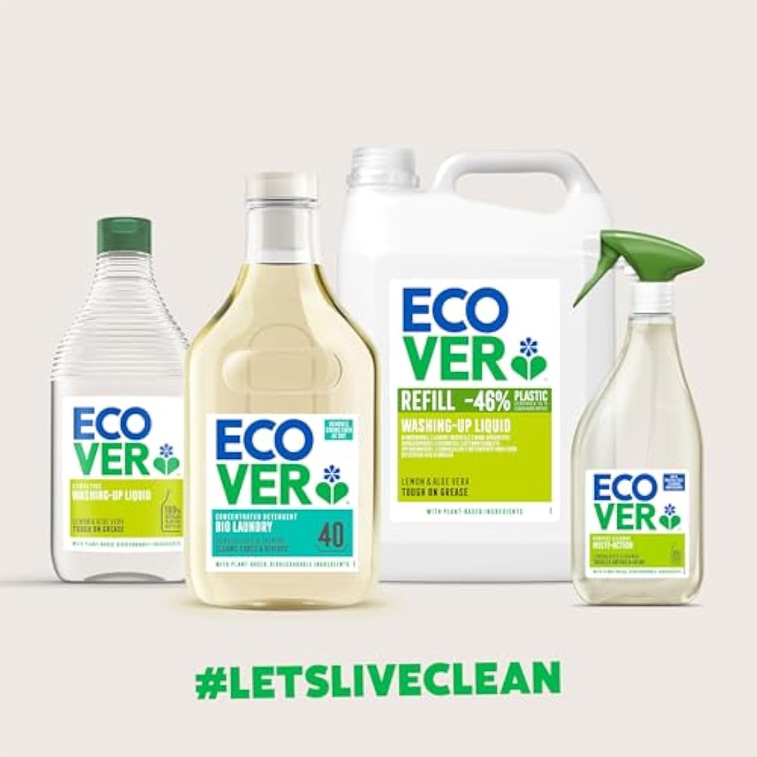 Ecover All Purpose Cleaner Refill, Tackles Dirt & Grime, For Hard Surfaces, Lemongrass & Ginger Scent, Pack of 1, 1 x 5L