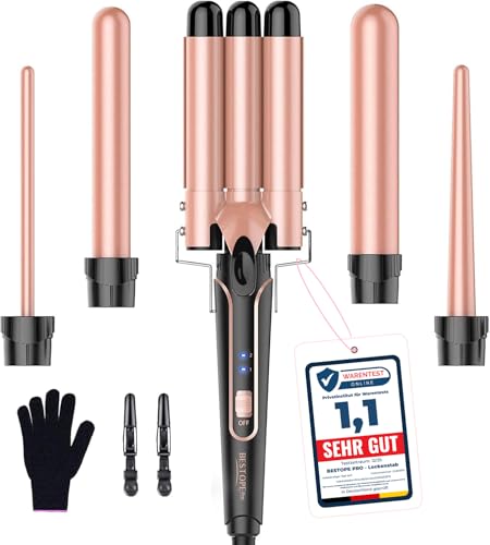 BESTOPE PRO 5 in 1 Beach Waver Hair Curler, Curling Iron (9-32mm) with 2 Temperature Control, Mermaid Hair Waver with Heat-Resistant Glove and 2 Clips