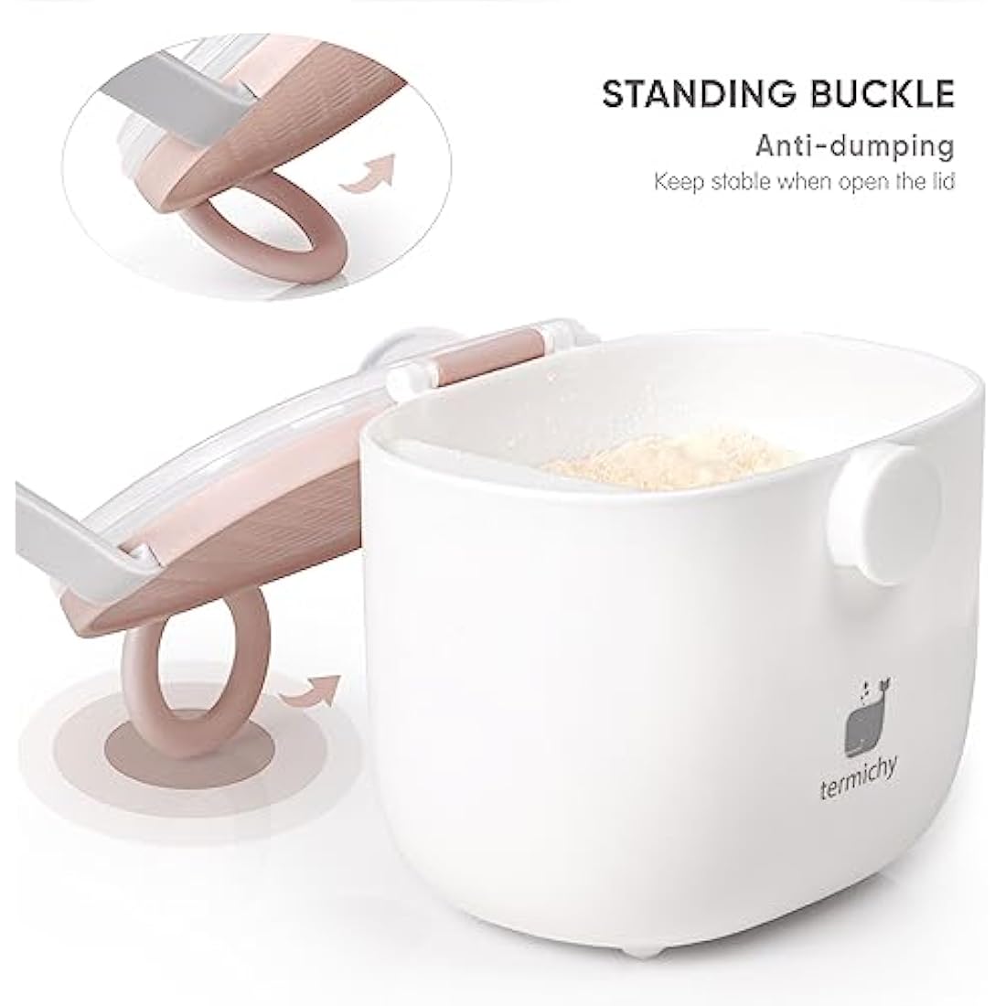 Termichy Milk Powder Scoop Baby Milk Powder Dispenser, 250 g Airtight Portable Milk Powder Container for Travel, with Scraper and Spoon (Pink and White, 1 Piece)