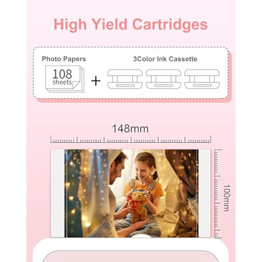 Aken Ink and Paper Set, KP-108IN 3115B001(AA) for Canon Selphy CP Series Photo Printers, 3 Ink Cartridges and 108 Glossy 4x6 inch Photo Papers