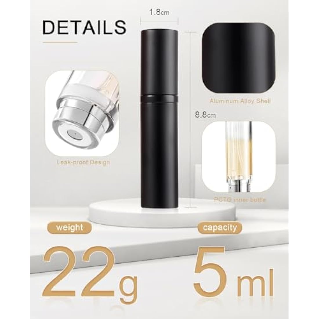 BRARIOS Perfume Atomiser Refillable, Travel Size Portable Atomiser Spray,Mini Empty Perfume Bottle,Leak Proof Cologne Dispenser for Women and Men,5ml(Z-Gold)