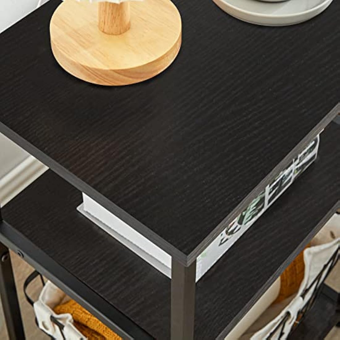 IBUYKE Industrial Side Table,End Table,Nightstand,3-Tier Storage Shelves,Steel Frame,for Hallway,Sofa,Living Room, Bedroom, Black, 39 x 29 x 58.5 cm TMJ402B