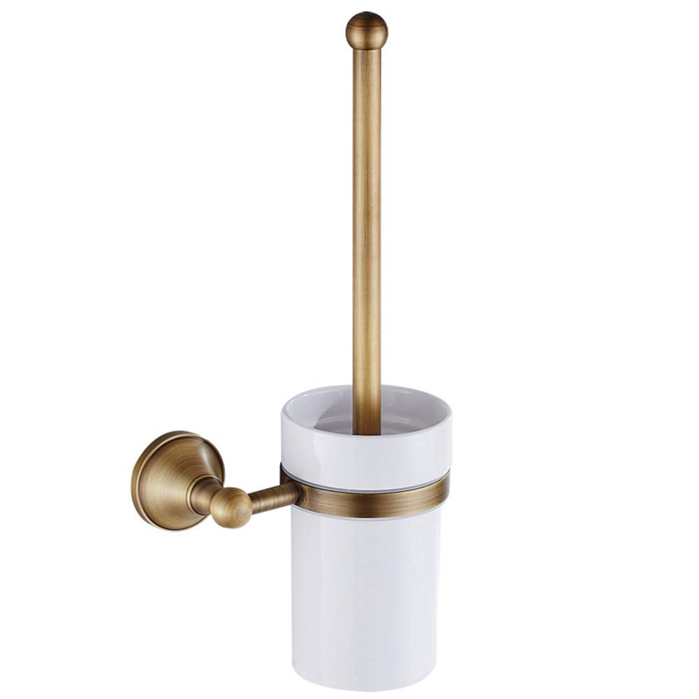 Pssopp European Carving Toilet Brush Holder Wall Mounted Brass Bathroom Accessories for Bathrooms Bedrooms Restroom (Golden)