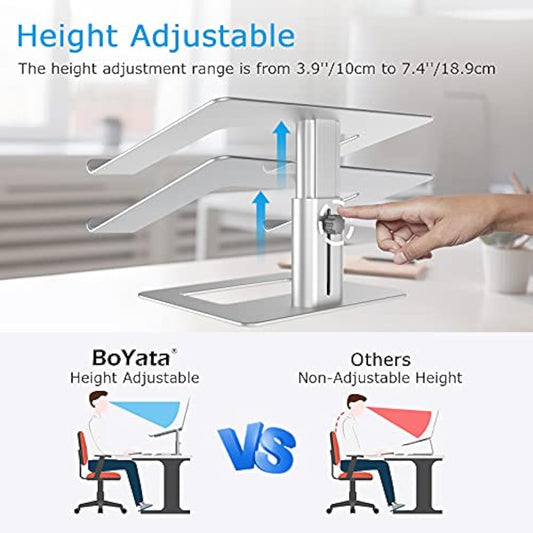 BoYata Laptop Stand, Height Adjustable Ventilated Laptop Holder, Notebook Stand Compatible with 10-17'' MacBook Pro/Air, Dell, HP, Samsung, Acer