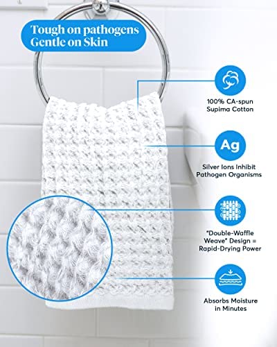 SUTERA - Waffle Hand Towel for Bathroom, Luxury Bath Towels Infused with Silver Ions, Ultra Soft Absorbent Quick Drying Design Shower Towels