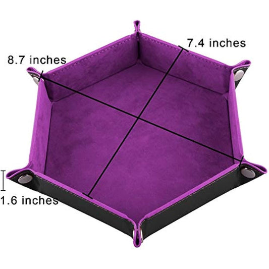 SIQUK 4 Pieces Dice Tray Hexagon Dice Rolling Tray Folding PU Leather Velvet Dice Tray for Dungeons and Dragons RPG DND Dice Game, 4 Colours