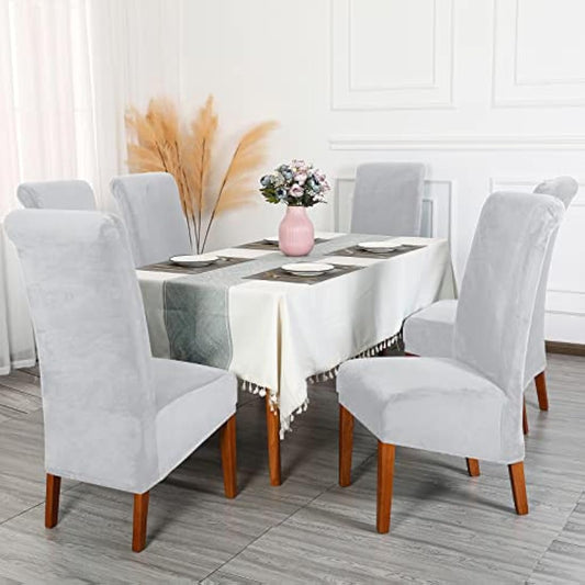 CMAKER Velvet Dining Chair Covers, Stretch Large Chair Slipcovers, Spandex High Back Chairs Cover Elastic Washable Removable XL Chair Protector,Set of 4,Light Gray
