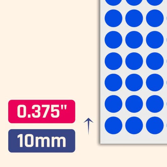 15,000 Pack - 10mm Round Coloured Dot Stickers Labels, Blue