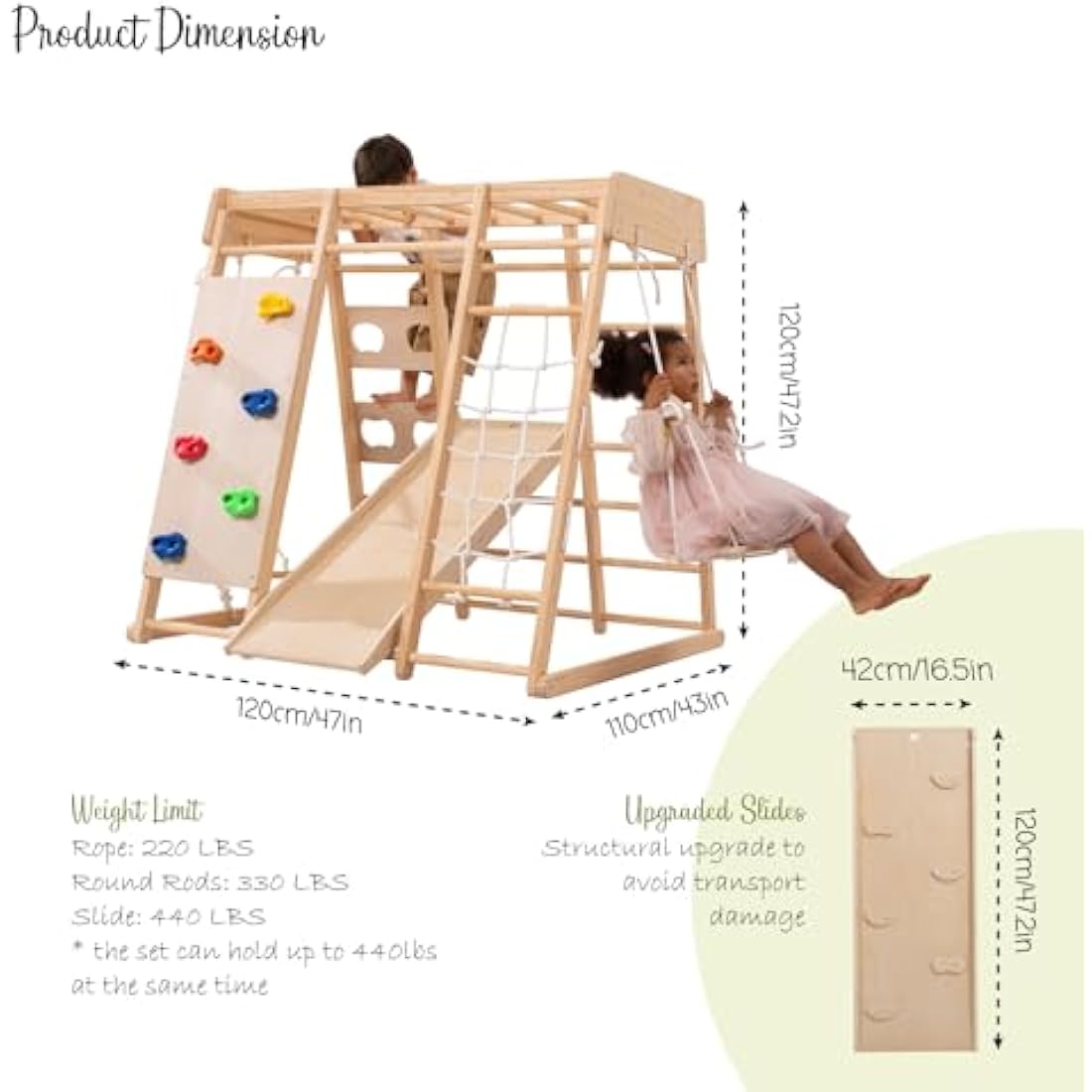 Giant bean Indoor Climbing Frame for Toddlers, Jungle Gym for 2-5yrs Kids,Toddlers Climber Toys 8-in-1 with Slide, Rock Climb Wall, Monkey Bars, Wood & Rope Ladder, Climbing Rope & Wall