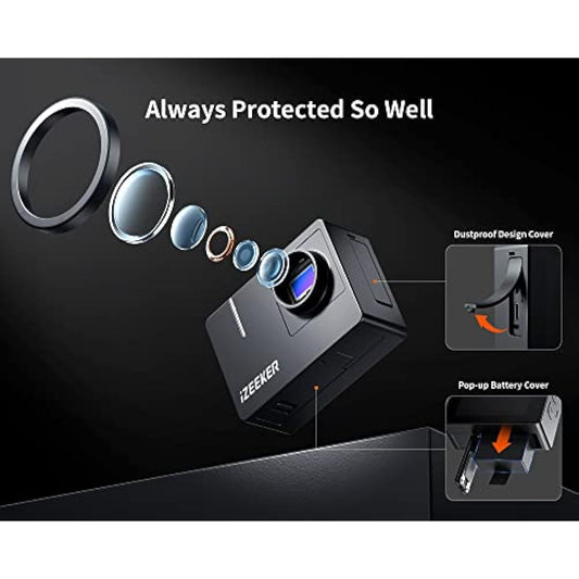 iZEEKER Action Camera 4K 20MP, 40M Waterproof Underwater Camera for Snorkeling, Camcorder with EIS, Helmet Camera with 2" Touchscreen, 170°Wide Angle, 2 Batteries, WiFi, Remote Control, Accessories