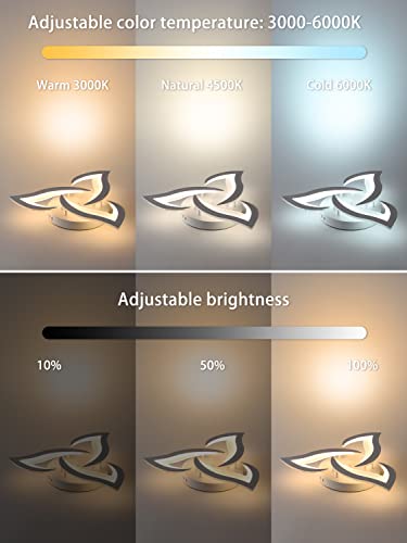 KAUCQI LED Ceiling Light 56CM 15W LED Ceiling Lamp Dimmable with Remote 3000-6000K 1500LM Modern Children's Room Light Memory Function Petal Lamp for