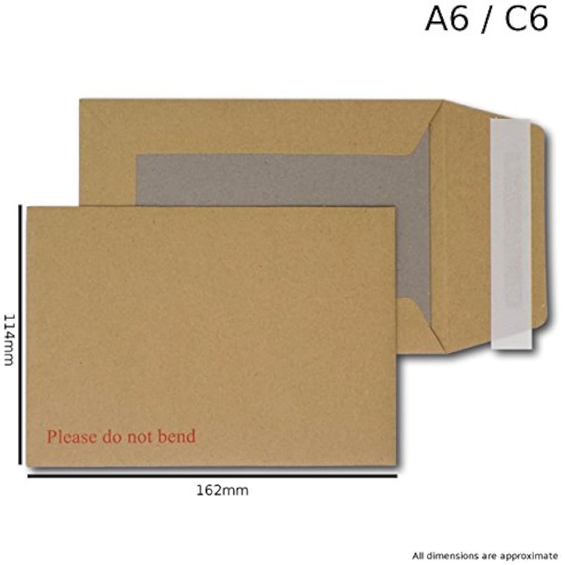EPOSGEAR® A6 / C6 162mm x 114mm Brown/Manilla Strong Hard Card Board Backed Peel and Seal Printed Please Do Not Bend Envelopes (50)