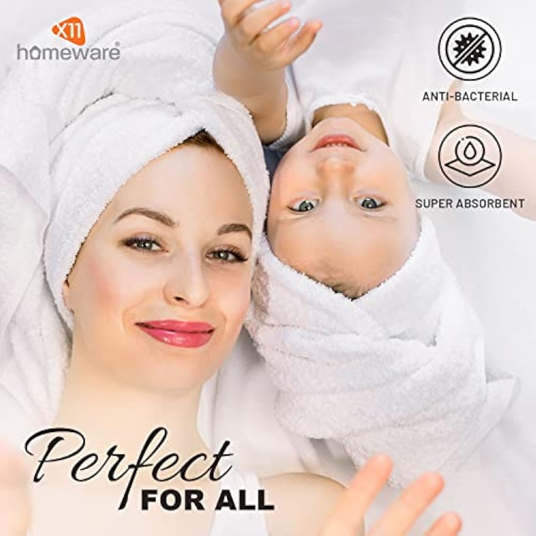 X11 Homeware Bath Towels Pack of 4 Egyptian Cotton Towel Set Highly Absorbent Soft Bathroom Towels Set of 4 Ring Spun Cotton Quick Dry Large Towels (White)