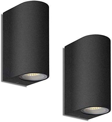 HLFVLITE 2-Pack Outdoor Wall Lights Aluminum Up/Down Outside Wall Lamp Exterior Wall Sconce, IP44 Waterproof Black Garden Lights for Patio, Terrace, Garden, Hallway, Balcony, Porch, Post, Pathway
