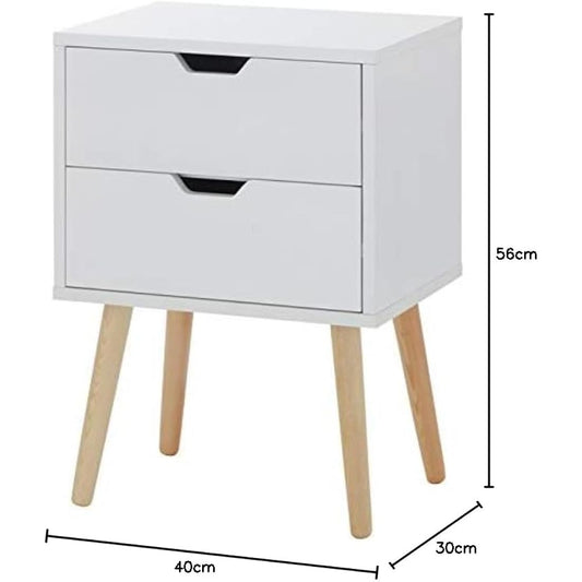 GFW Nyborg Scandinavian Style Side Table With 2 Drawer & Storage Shelf Modern Bedside Cabinet, Quick Easy Assembly, Flat Pack Bedroom Furniture, Wood, White, 30D x 40W x 56H