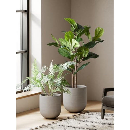LE TAUCI 30 cm Pots for Plants, Ceramic Large Planters for Indoor Plants, Indoor Plant Pots for Home Garden Patio Office, Outdoor Flower Pots with Drainage Holes and Rubber Plug, Grey