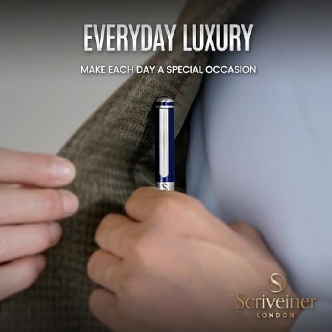 Scriveiner Blue Lacquer Fountain Pen Stunning Pen with Chrome Finish, Schmidt Nib (Fine), Best Pen Gift Set for Men & Women, Professional, Executive, Office, Nice Pens