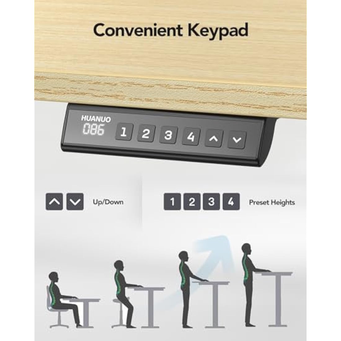 HUANUO Standing Desk Frame with Brushless Motor,100kg Weight Capacity Electric Standing Desk Legs, Height-Adjustable Desk Frame for 110 x 180 cm Desktops, Sit Stand Desk Frame Only