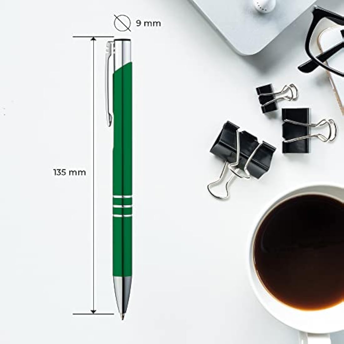GIMEI Metal Ballpoint Pen, Pack of 50, Premium Ballpoint Pen Set, High Quality, Ballpoint Pen for Easy and Soft Writing, Blue Writing Ballpoint Pen Green as a Visual Eye-Catcher