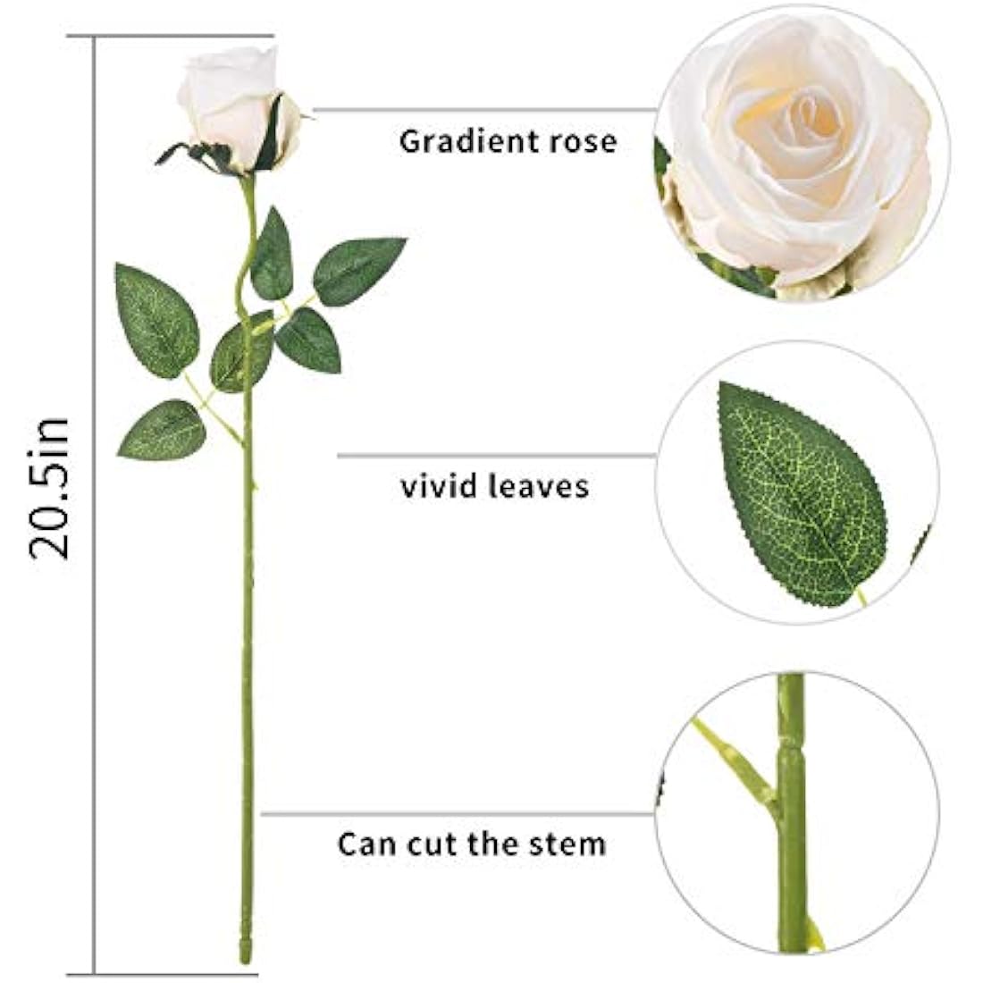 Flojery 10pcs Artificial Rose Flowers Long Stem Fake Silk Roses for DIY Wedding Bouquet Table Centerpiece Home Decor (White)