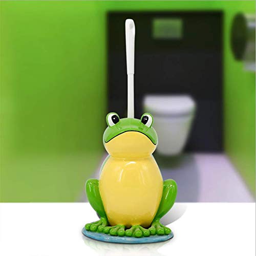JIUJ Compact Toilet Brush Bathroom Novelty Toilet Brush Holder Cartoon Frog Resin Toilet Scrubber Set Blue