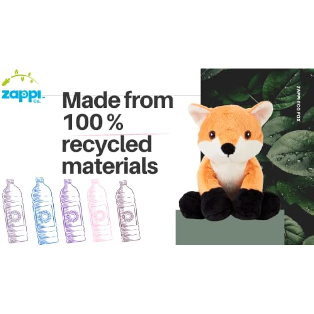 Zappi Co 100% Recycled Plush Fox Toy (13-15cm) Stuffed Soft Cuddly animals Collection For New Born Child