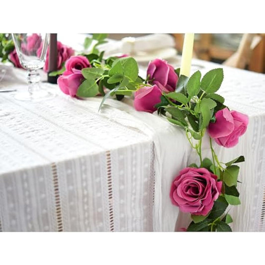 FiveSeasonStuff 2 Fuchsia Artificial Flower Garlands, Silk Rose Vine Leaves Hanging Plant Foliage for Home Wedding Garden Trellis Gazebo Party Wall Decoration 4.4 metres (14.4 feet)