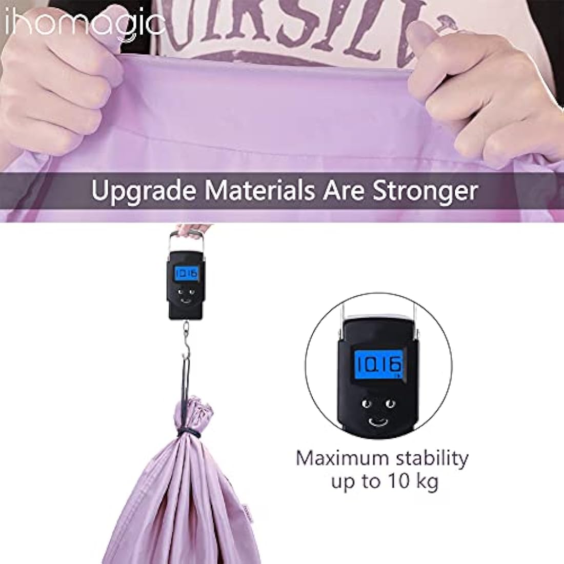 IHOMAGIC Extra Large Laundry Bag with Drawstring, Jumbo Size Washing Bag - Foldable Clothes Bag, Smile Durable Fabric Polyester Storage Bag for College Dorm Hotel Gym 61x92cm Purple