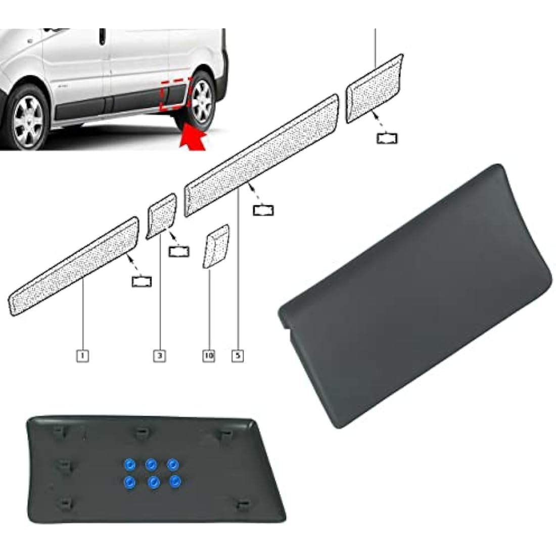 MKAREPART Rear Left Side Trim Moulding Panel Protective Strip for Long Body Compatible with Vivaro Trafic MK2 Primaster 2001-2014 (Rear Left LWB)