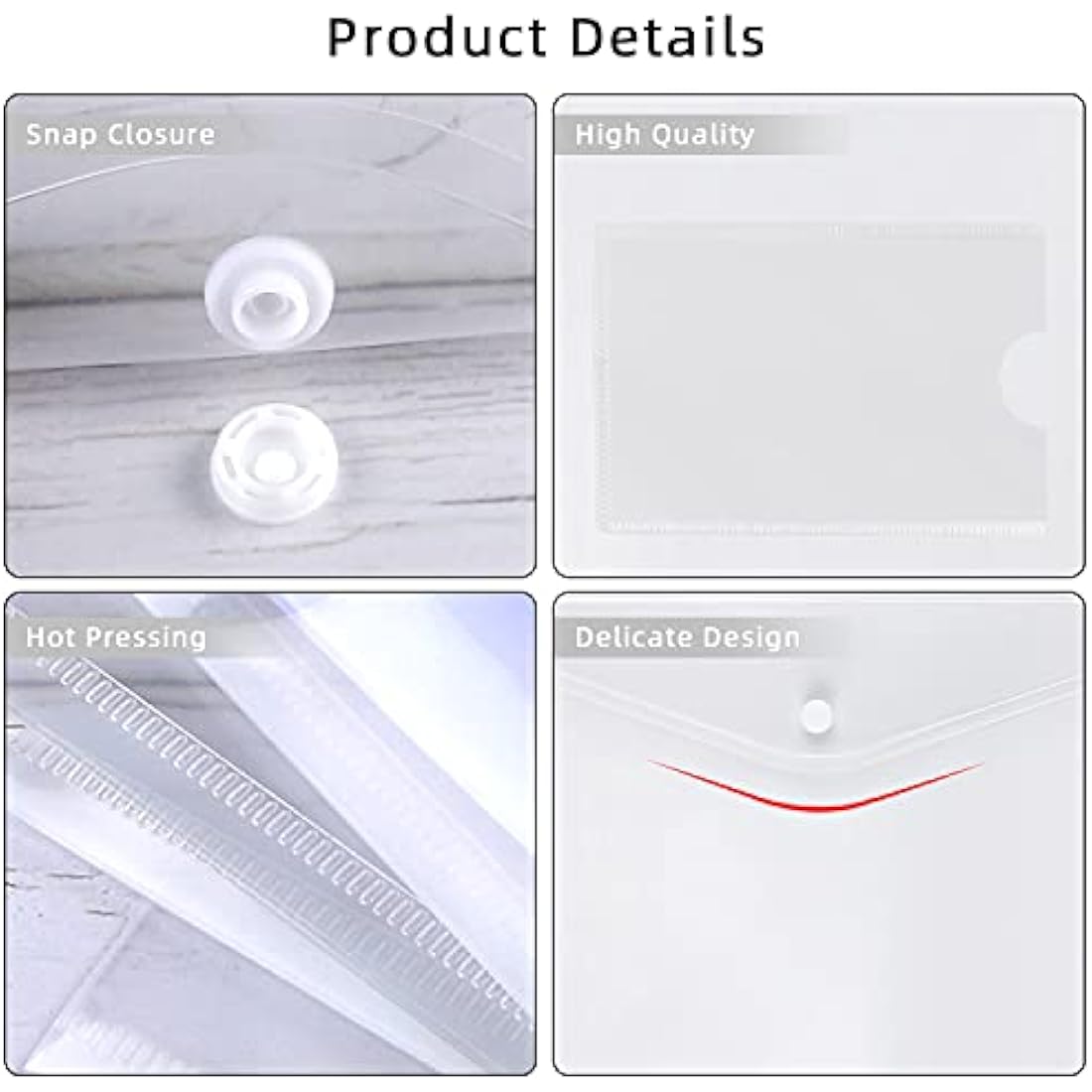 Clear Plastic Wallets A4-30 Pack Plastic Folders Document Wallet Files Popper Wallets with Pocket