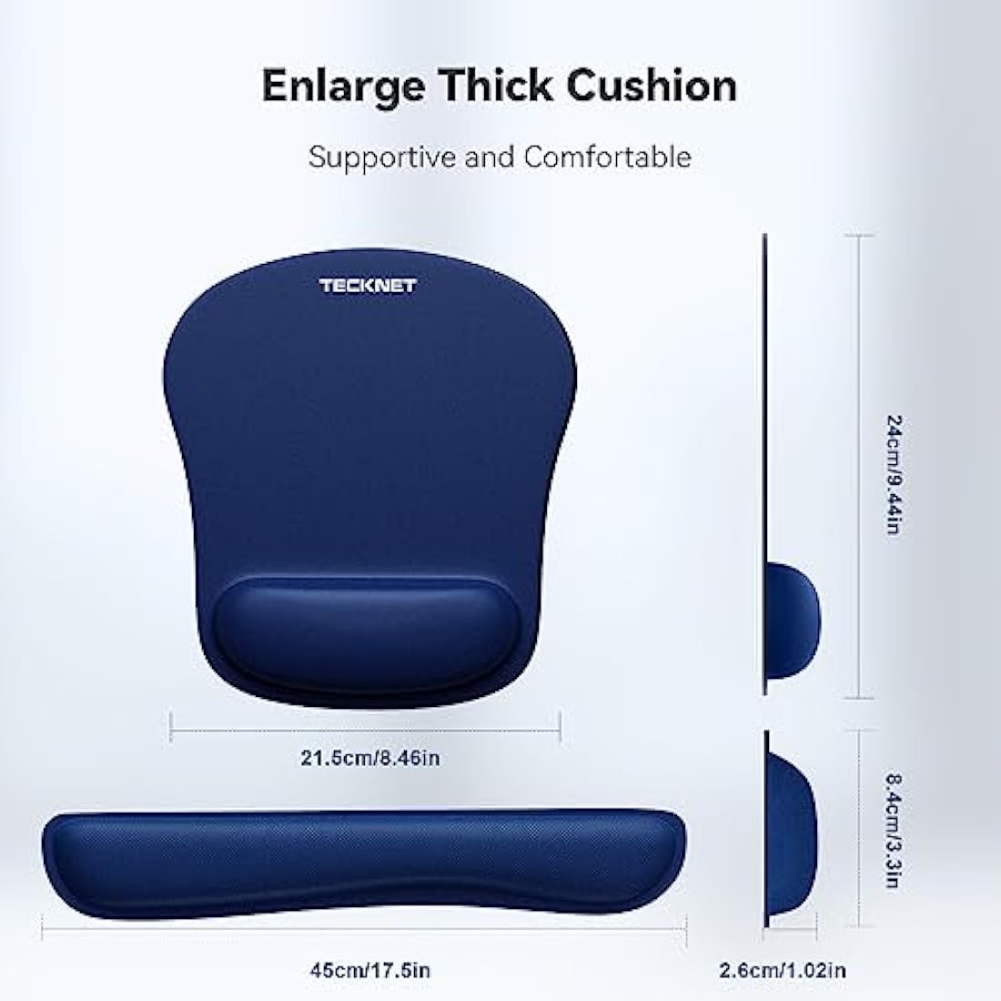 TECKNET Wrist Rest Mat, Keyboard and Mouse Wrist Support Pad Set, Comfortable Memory Foam Mouse Mat with Wrist Cushion Support, Anti-Slip Ergonomic Mouse Pad for Computer Laptop Working Gaming