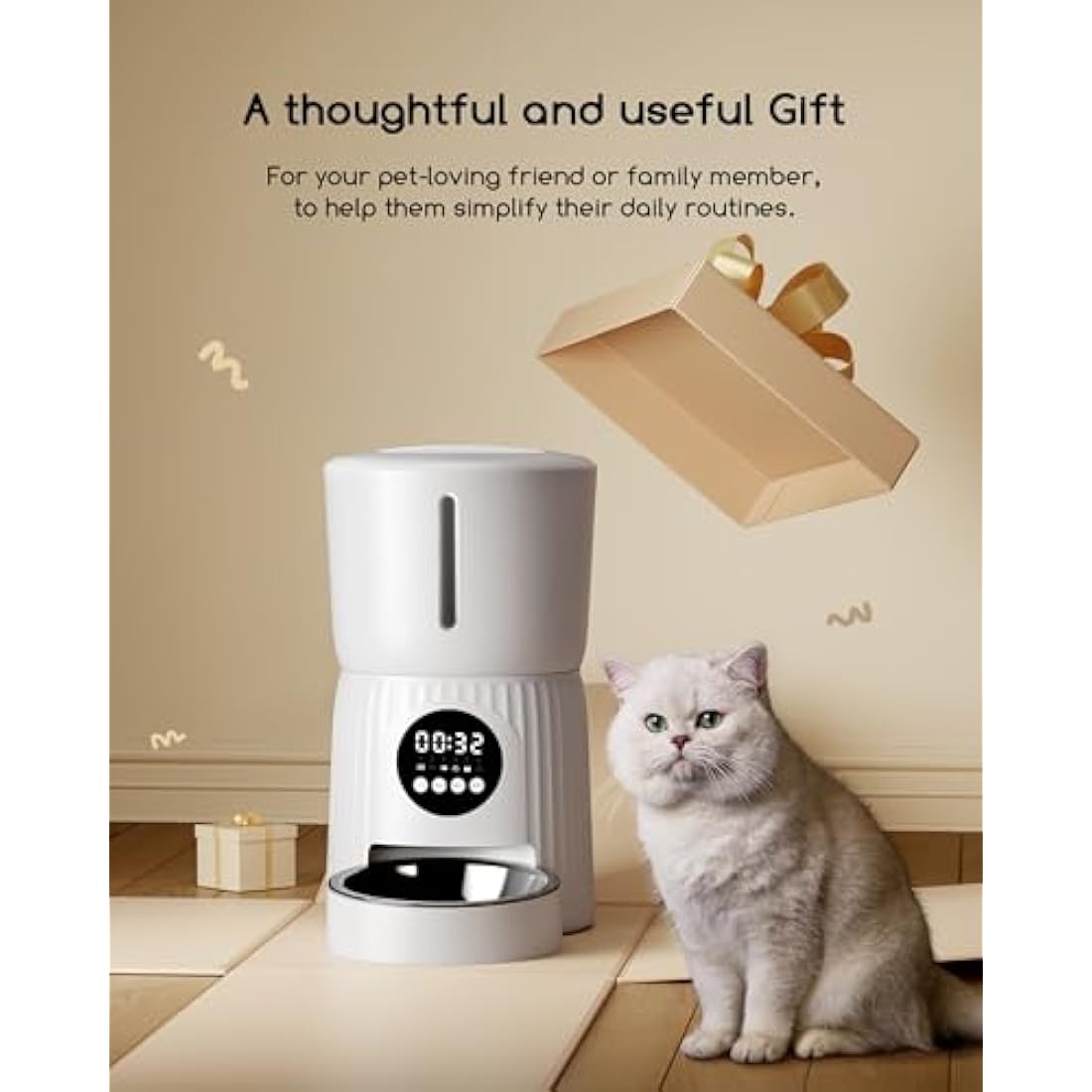 Faroro Automatic Cat Feeder, 4L Cat Feeder with Timer up to 6 Meals Per Day, Portion Control, 30s Voice Recording, Suitable for Small and Medium Pets