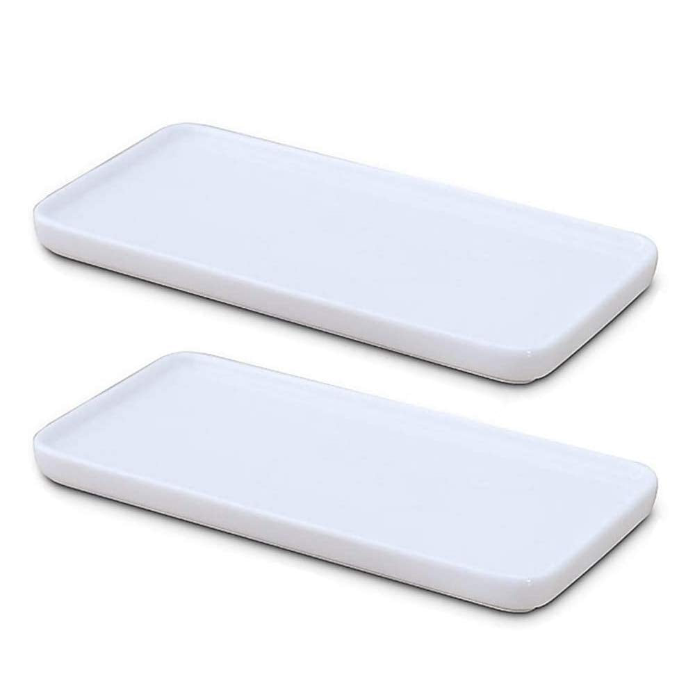 Ceramic Vanity Tray White Rectangle, Bathtub Tray Bathroom Organizer, Cosmetics Holder for Tissue Candle Towel Plant Jewelry Ring Dish Dresser Perfume