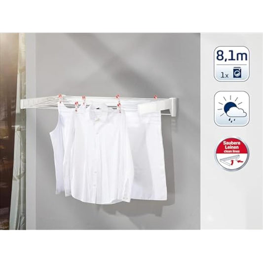 Leifheit Telegant 81 Protect Plus Wall-Mounted Clothes Airer, Foldaway Towel Rack for Indoor & Outdoor, Clothes Drying Rack for Indoor or Outdoor, 103 x 53 cm, 8.1 m Drying Space, White