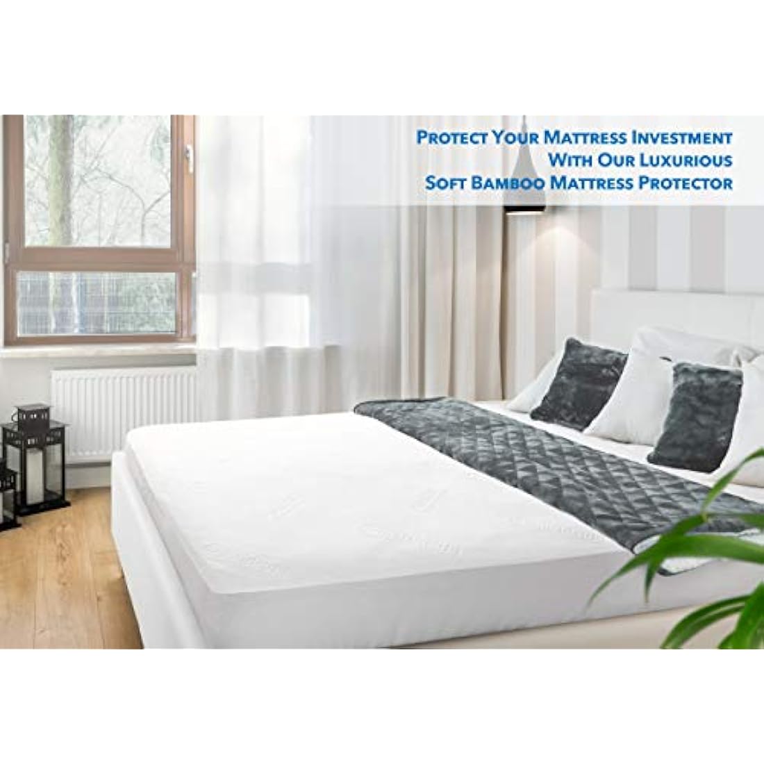 PlushDeluxe Premium Bamboo Mattress Protector – Waterproof, Hypoallergenic & Ultra Soft Breathable Bed Mattress Cover & Protection -Free PVC, Phthalate (UK King Size) White