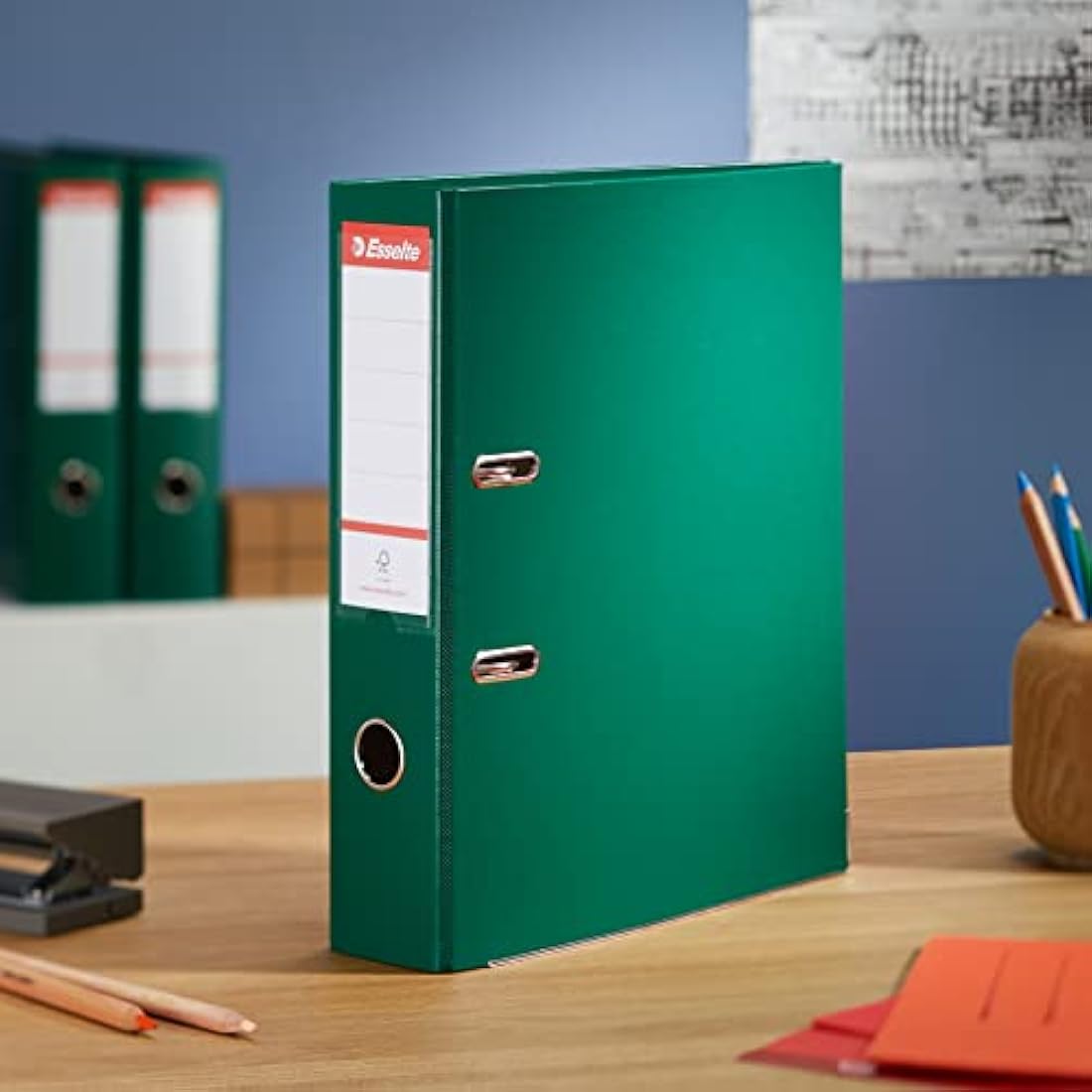 Esselte A4 Lever Arch Files, Green, 3 File Folders, 624293, back 75 mm