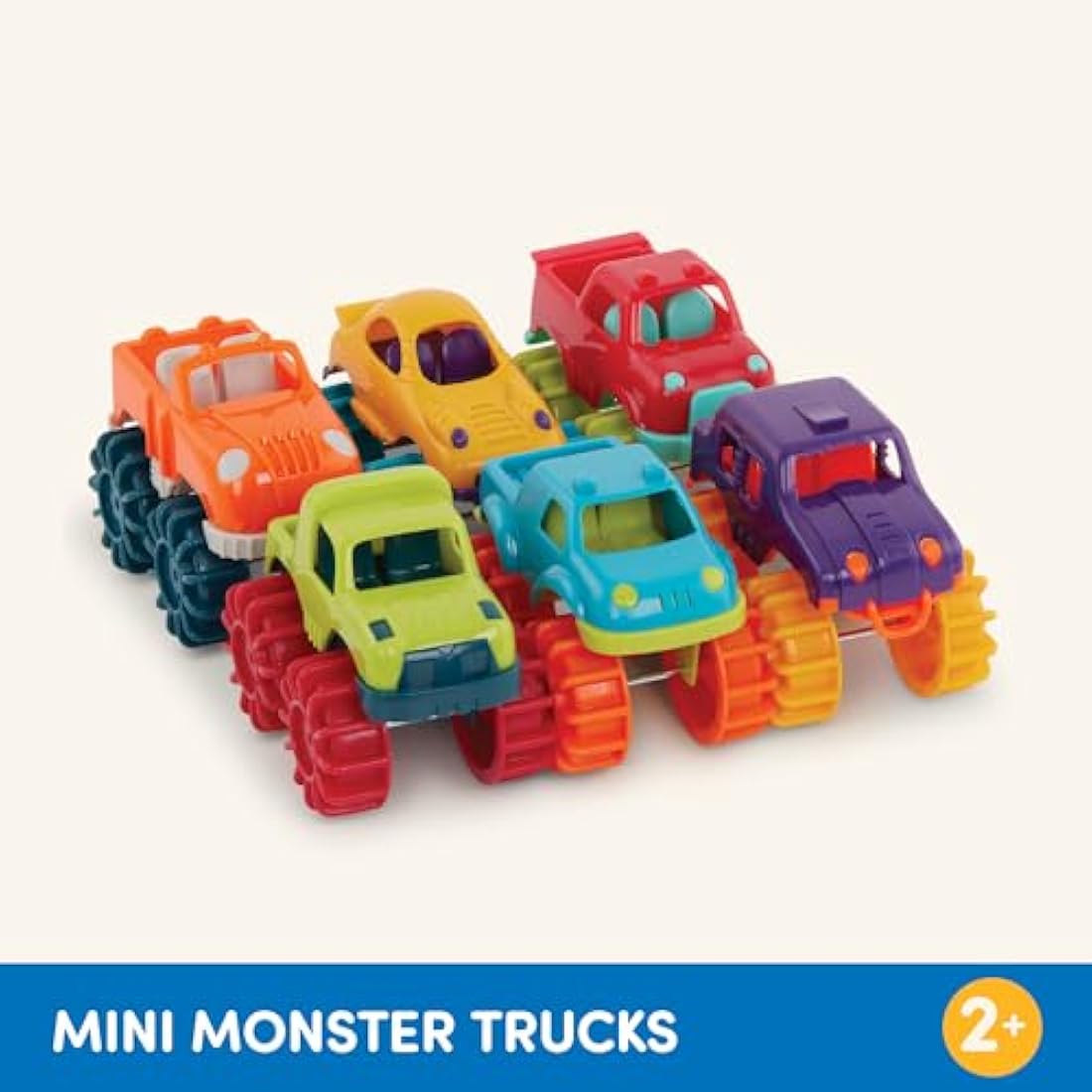 Battat – Plastic Toy Cars – 6 Pack & Storage Bag – Colorful Toddler Trucks – Easy To Clean – 2+ Years – Mini Monster Trucks