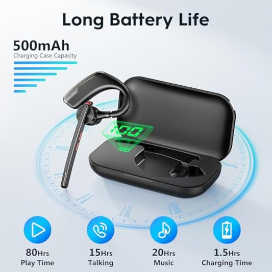 New bee Bluetooth Headset V5.2, Bluetooth Earpiece Handsfree with Dual ENC Mic Mute, Single Headset Wireless Earpiece 24 Hrs Talk 180 Days Standby for Driving/Business/Office with Android iOS Laptop