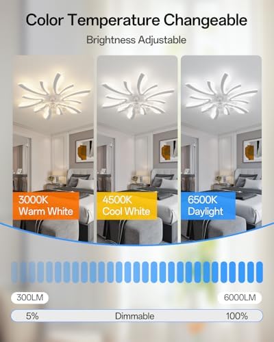 YUNLONG 30.7" Ceiling Fans with Lights and Remote Large Ceiling Light Fan Chandelier Dimmable 6 Speed DC Summer/Winter Ceiling Fans with Lamps Modern Ceiling Lighting for Bedroom Living Room Lounge