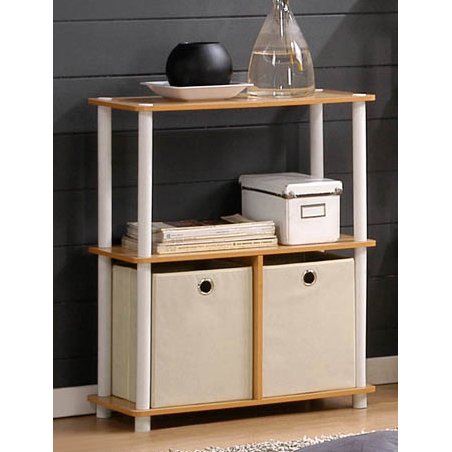 Furinno TURN-N-TUBE Storage Shelves, 3-Tier Toolless Book Shelf with Storage Bins, Display Shelf, for Organization and Storage, Living Room, Garage