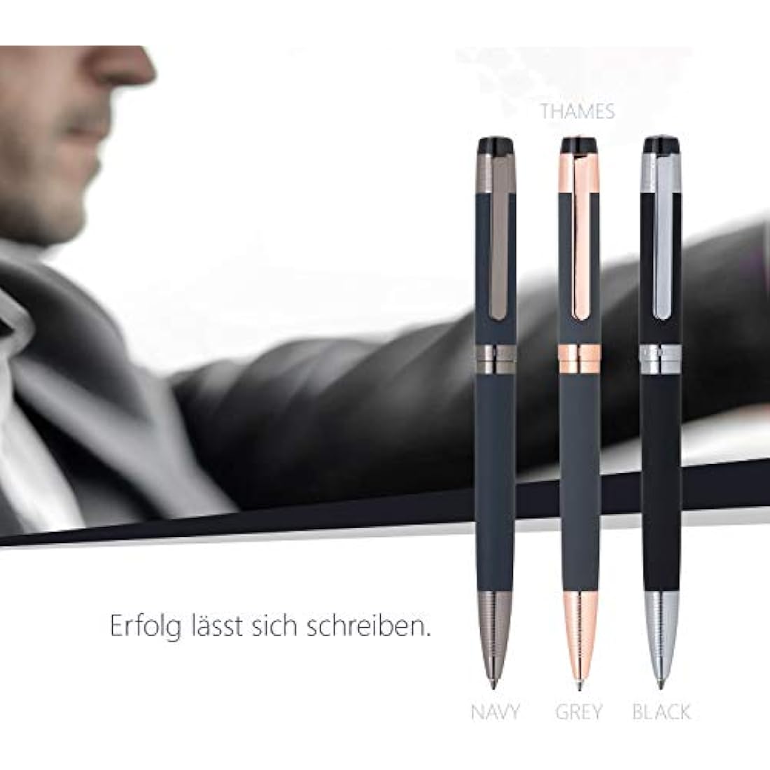 Cerruti 1881 Rollerball Pen „THAMES“ | Stainless Steel with Grey Rubberized Lacquer And Gold Plating | Black Ink | Gift Box
