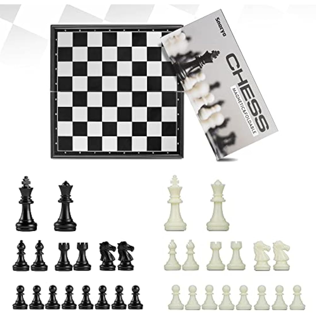 Snocyo Chess Set, Folding Chess Board, Magnetic Chess Pieces, Travel Chess Games Toys for Kids Adults, Portable Chess Board Set, Educational Board Games Gifts (Black/White)