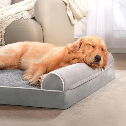 WESTERN HOME Dog Beds Large Washable,Soft Orthopedic Extra Large Waterproof Dog Beds with Removable Washable Cover,with U-Shape Bolster Grey,71 x 58 x 16.5 cm