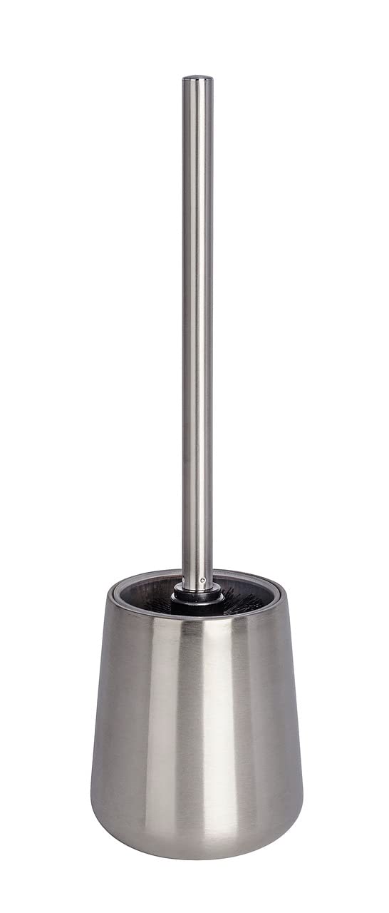 WENKO 22608100 Toilet brush Solid - toilet brush holder, closed shape, Stainless steel, 11 x 38 x 11 cm, Satinised