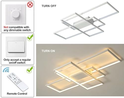 JIINOO Ceiling Light Dimmable LED Chandelier with Remote Control,Modern 50W 3-Layer Square Ceiling Lamp Acrylic Flush Mount Ceiling Lights Fixtures for Bedroom Dining Living Room Kitchen Office
