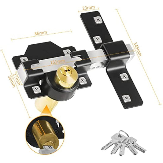 Both Side Lock Door 50mm Long Throw Gate Lock Stainless Steel Grade Lockable with Rear Double Locking for Yard,Garden Doors/Gates Supplied 5 Keys (50mm)