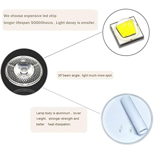 uksunvi LED Wall Mounted Lamp,Bedside Reading Wall Light,12W LED Wall Lamp, Adjustable Spotlight (3W +9W 3000K Warm Light) (White Round)