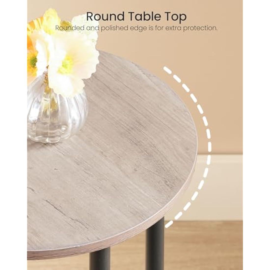 CHOEZON Round Side Table, 2-Tier End Table, Small Round Nightstand with Sturdy Metal Tube, Industrial Coffee Tables, for Living Room, Bedroom, Greige and Black DTBZ01BG