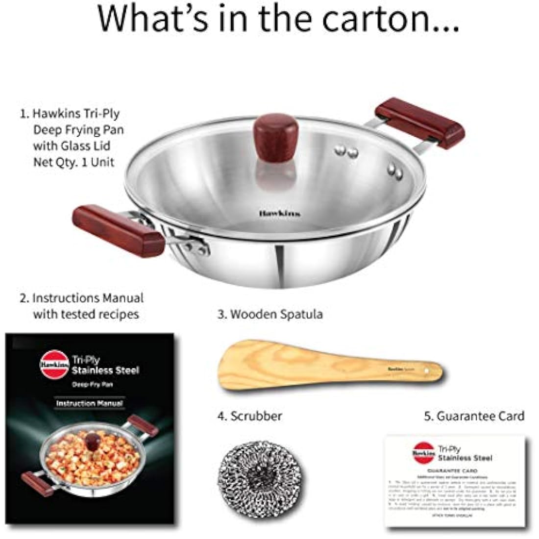 HAWKINS 2.5 Litre Deep Fry Pan, Triply Stainless Steel Kadai with Glass Lid, Flat Bottom Induction Kadhai, Silver (SSD25G)